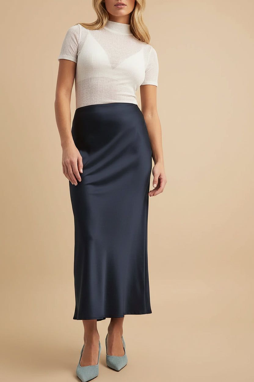 Vivirose| Satijnen Maxi Rok A-Lijn voor Dames - Glanzend, Elegante en Lang