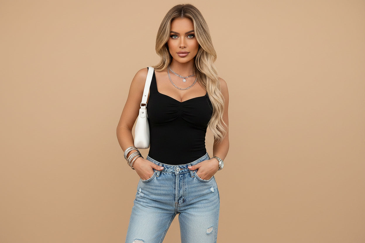 Vivirose |  Top met Ruched Sweetheart Halslijn
