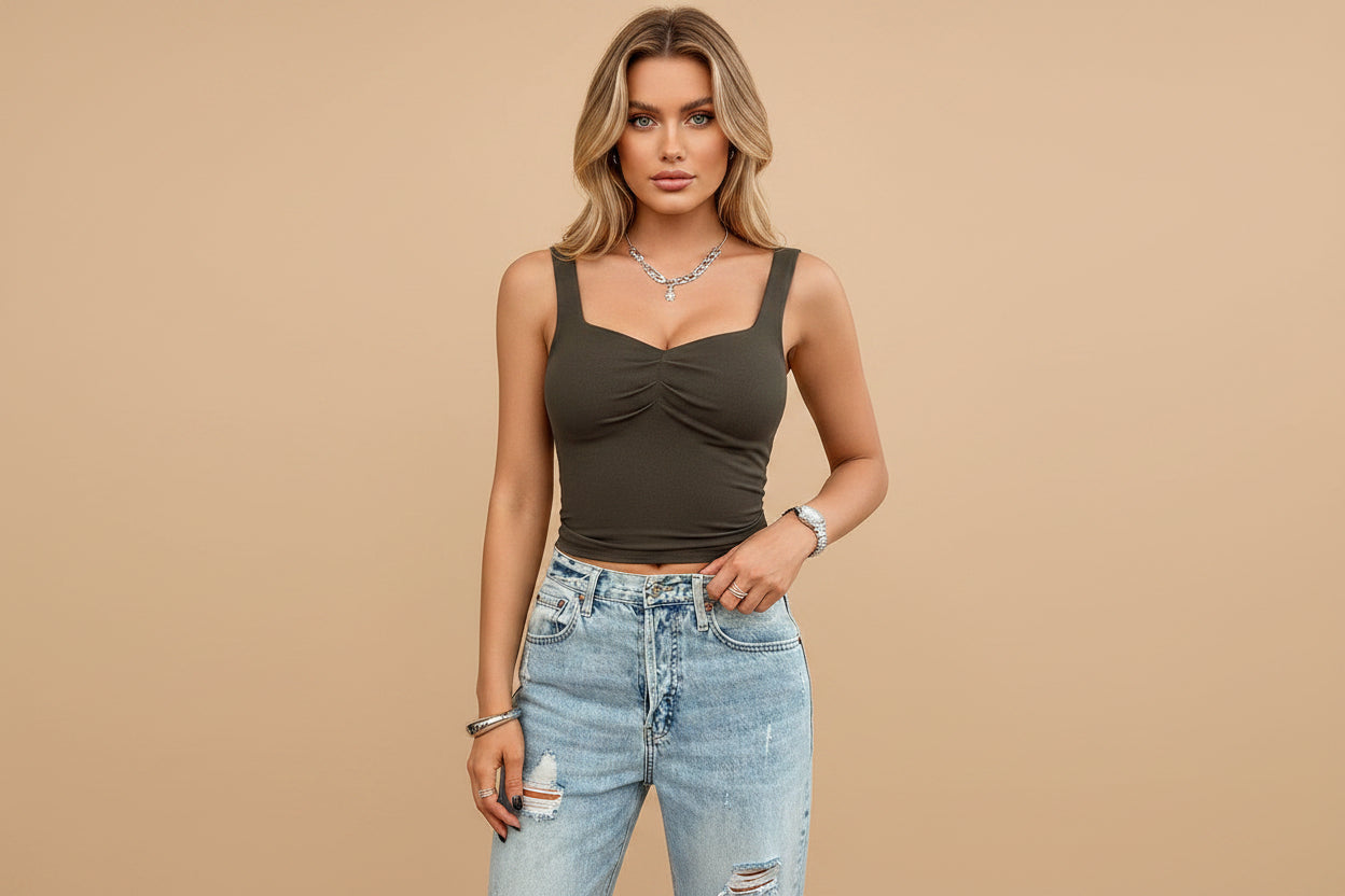 Arya | Tank Top met Ruched Sweetheart Halslijn