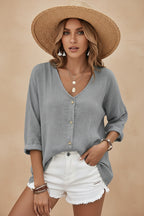 Vivirose | Dames Knoop Voor V Hals Casual Top