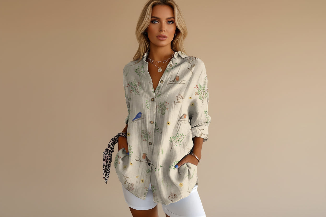 Ella | Dames Bloemen Knoop Voorkant Blouse