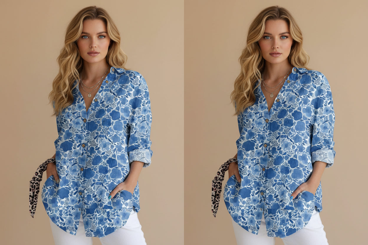 Ella | Dames Bloemen Knoop Voorkant Blouse