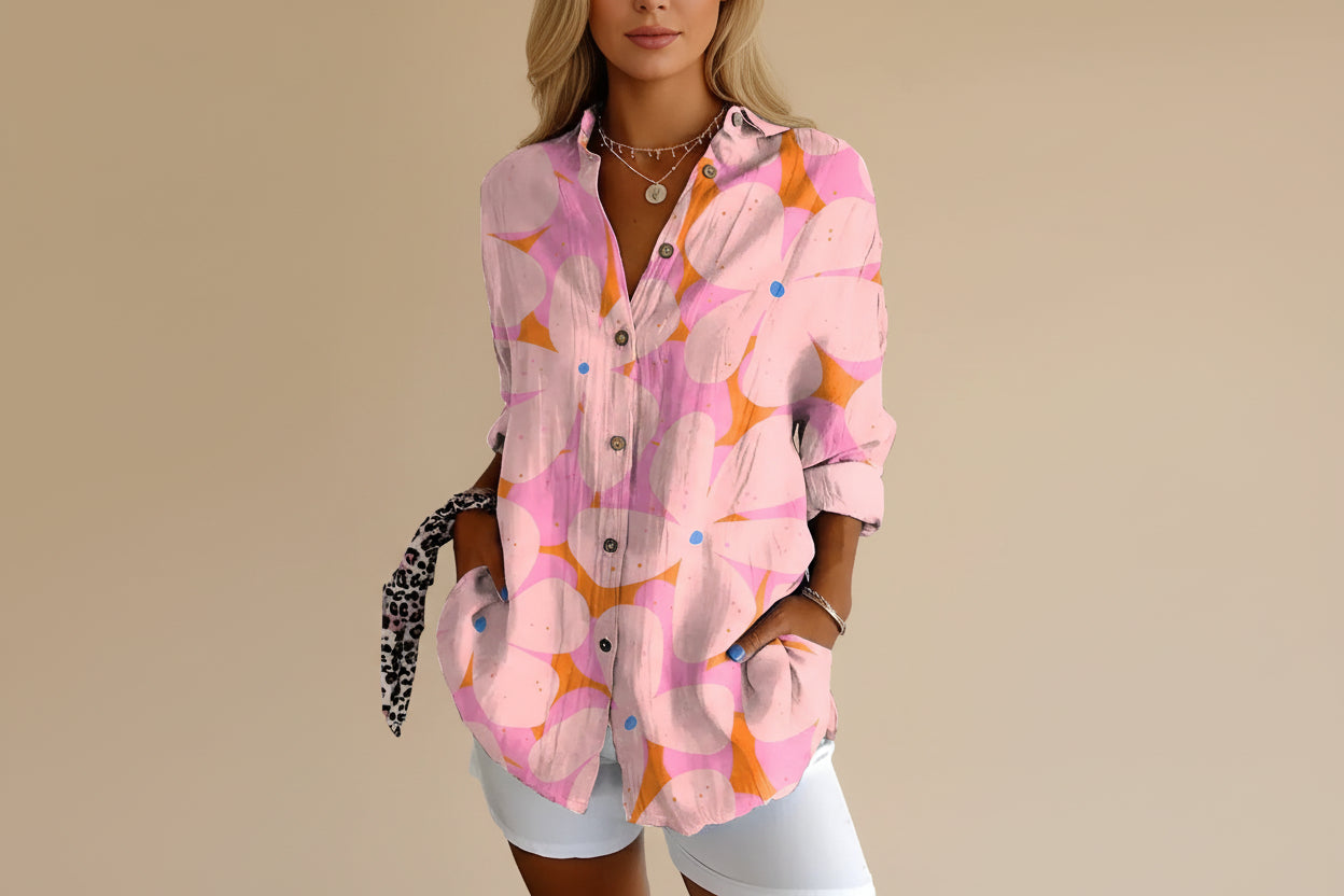 Ella | Dames Bloemen Knoop Voorkant Blouse