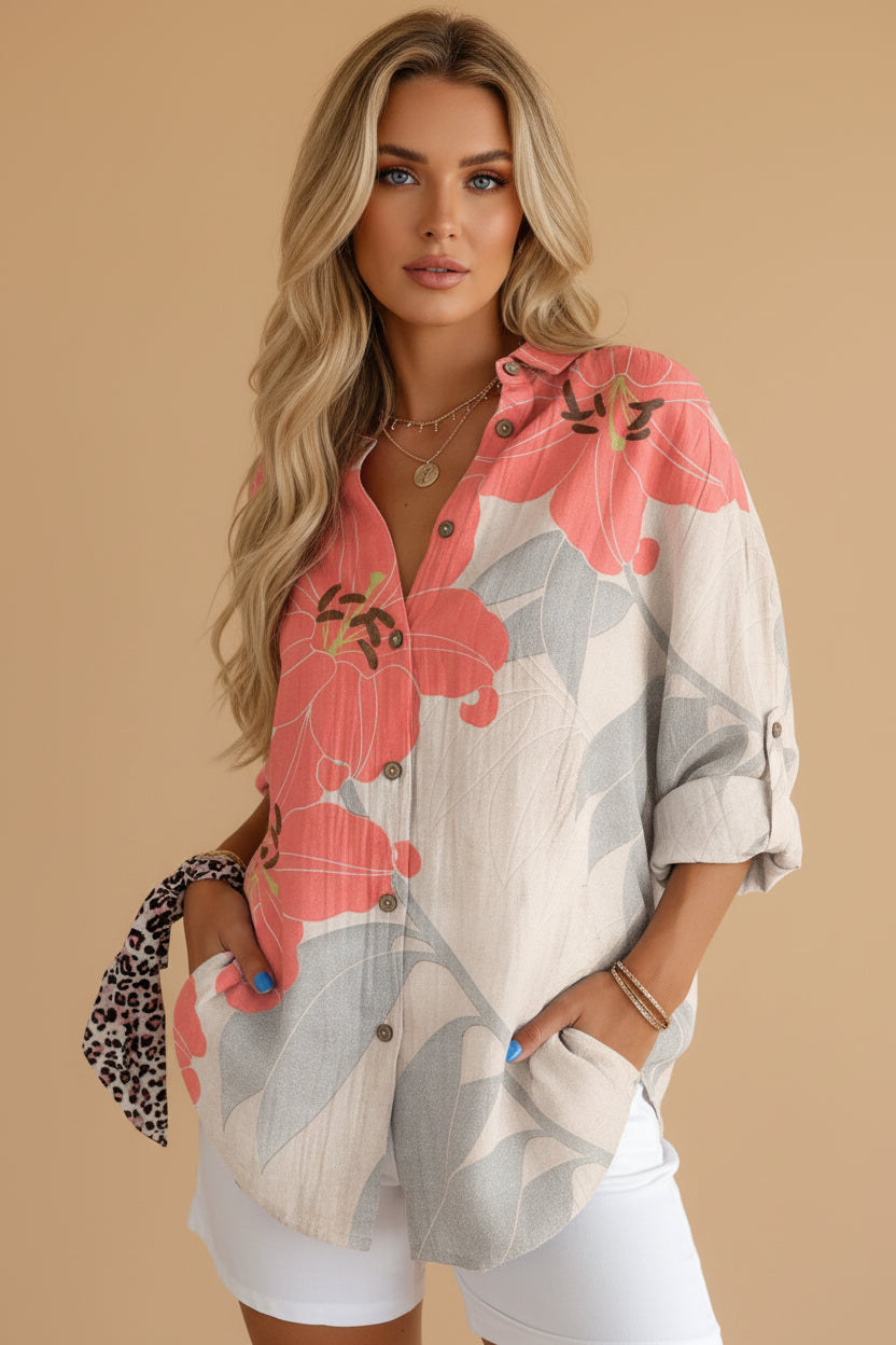 Ella | Dames Bloemen Knoop Voorkant Blouse